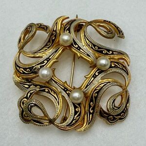 Vintage Damascene Spanish Brooch